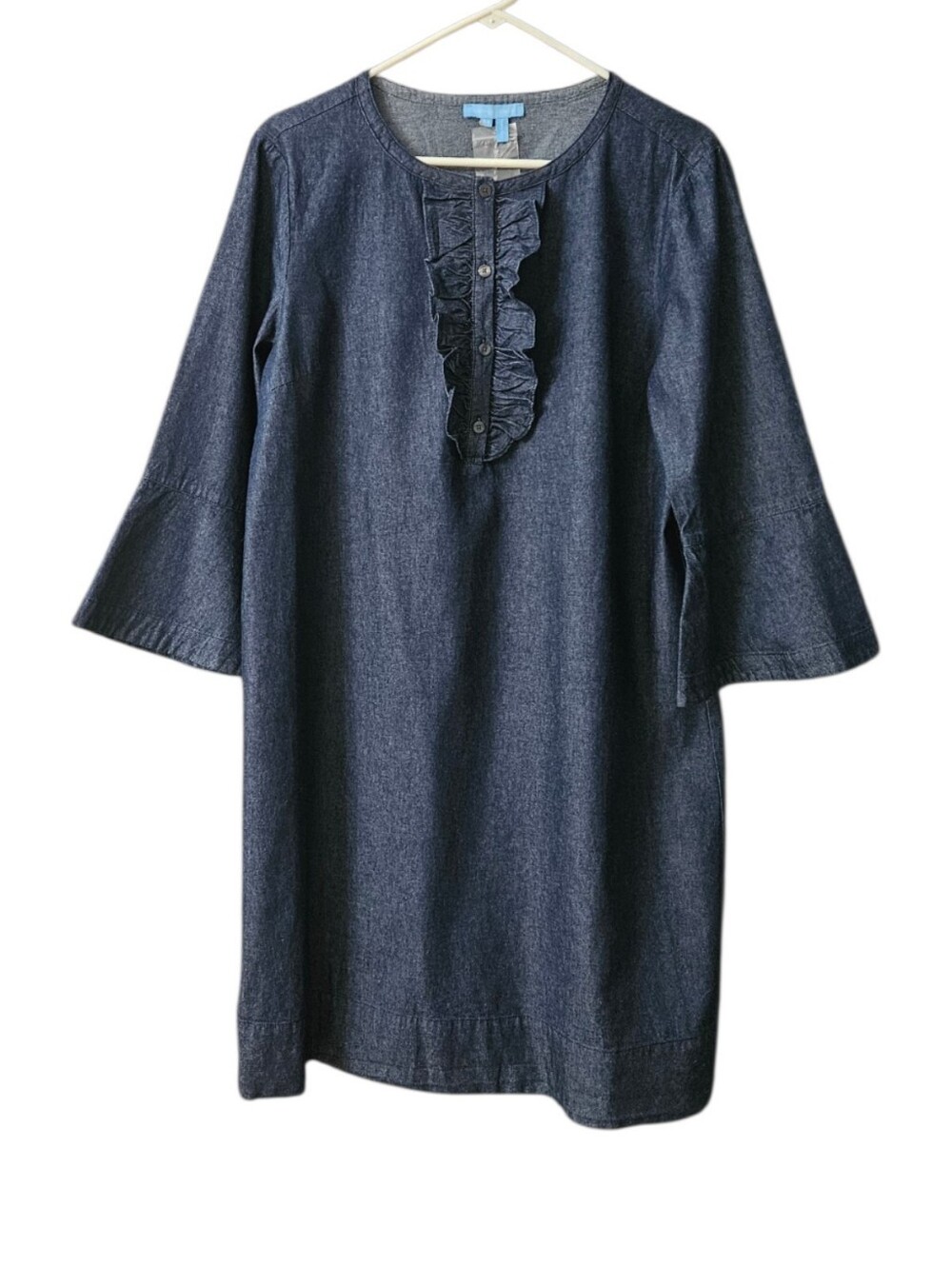 Draper James Chambray Ruffle Shift Dress NEW Women Size 14 Long Sleeve